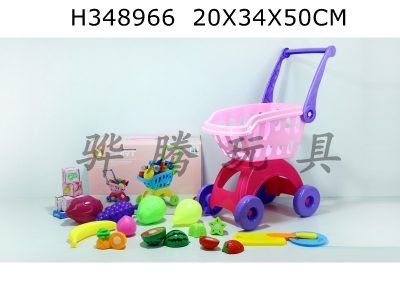 H348966 - Shopping cart with fruit + 5 small boxes 18pcs (mixed color)