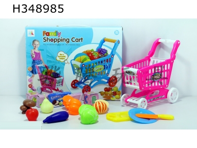 H348985 - Shopping cart with fruits and vegetables + 5 small boxes 15pcs (mixed color)