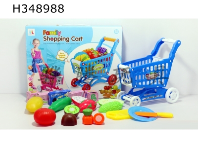 H348988 - Shopping cart with fruits and vegetables + 5 small boxes 15pcs (mixed color)