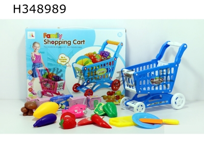 H348989 - Shopping cart with fruits and vegetables + 5 small boxes 15pcs (mixed color)