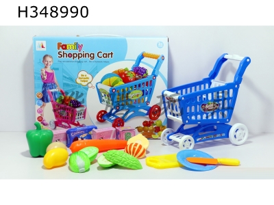 H348990 - Shopping cart with fruits and vegetables + 5 small boxes 15pcs (mixed color)