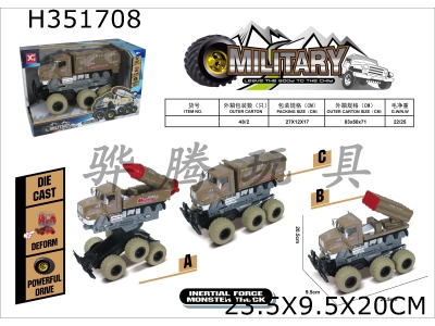 H351708 - Dual inertia alloy military vehicle (3 models)