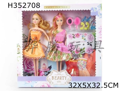 H352708 - High block box 11.5-inch solid body fashion Princess Barbie 2 mixed shoes accessories and hanging clothes