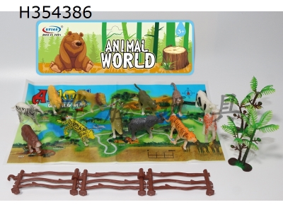 H354386 - Forest animals 12 piece set, with trees, fences, maps