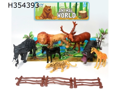 H354393 - Forest animal 7 piece set, with tree, fence, map