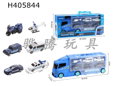 H405844 - Warcraft container car is equipped with 6 police alloy cars (sliding, double-sided storage and other functions, lighting music / power package)