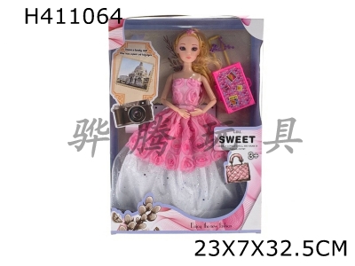 H411064 - 11.5-inch solid 12-joint 3D eyeball high-end wedding Barbie with suitcase