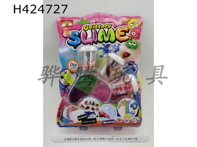 H424727 - Slime 4 lattice crystal mud + 3 bottles (beads, soft pottery, insects) + 3 tools DIY card