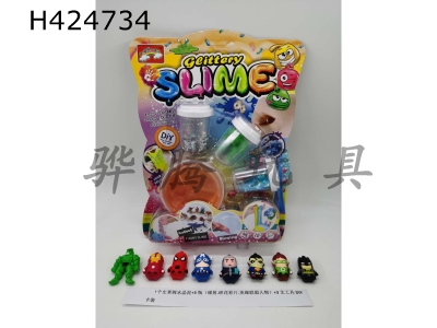 H424734 - 110g slime Crystal + 3 bottles (laser, fragmentary color chip, hero League characters) + 3 tools DIY card