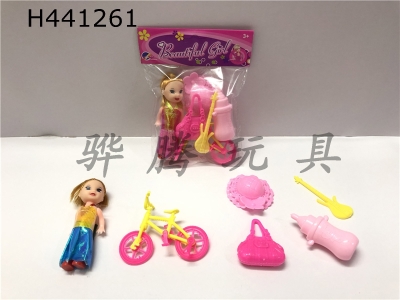 H441261 - 3.5 inch Barbie+bicycle +4 accessories