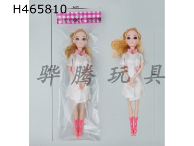 H465810 - 11 inch solid 11 joint thigh 3D eye nurse Barbie single bag