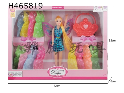 H465819 - 11 inch empty body long hair Barbie flower fairy plus crown bag plus 12 hanging clothes
