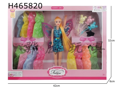 H465820 - 11 inch long hair Barbie fairy with blister balloon and 12 hanging clothes