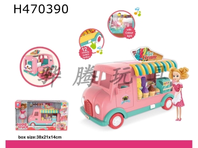 H470390 - Ice cream dining car with 7-inch Barbie (lighting and music, 3AA without package).