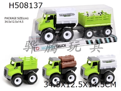 H508137 - Inertia farm truck (wooden strip, fence, oil tank) towing animals