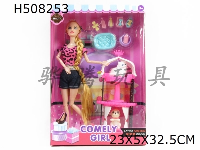 H508253 - High grade 11.5-inch solid 12 joint Barbie with kitten and dog blister accessories