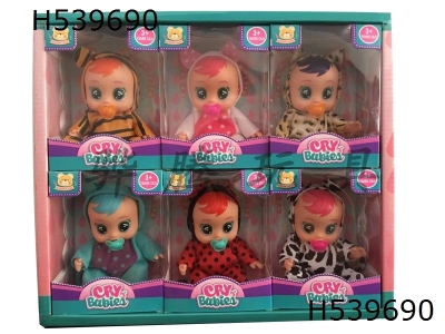 H539690 - 5.5-inch 6-style mixed clothes real crying doll with colorful light and four tone IC (6 pieces)