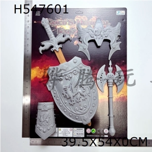 H547601 - Silver weapon sword (wrist guard + shield + small axe + mask)