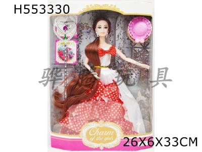 H553330 - High-grade 11.5-inch solid 9-joint wedding dress Barbie with hat, earrings, bracelet and scepter accessories