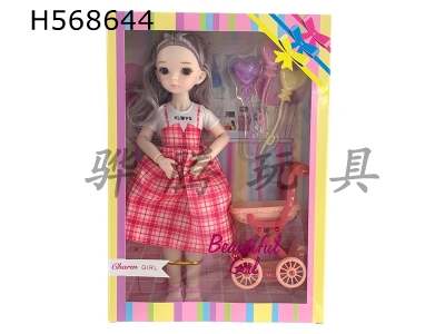 H568644 - Exquisite BJD doll 12-inch solid 13-joint 3D real eyes Ye Loli Fat Baby Barbie with baby carriage+balloon blister accessories