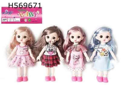 H569671 - 6-inch solid 13-joint 3D real eyes exquisite little loli Barbie (four-color mixed to pack)