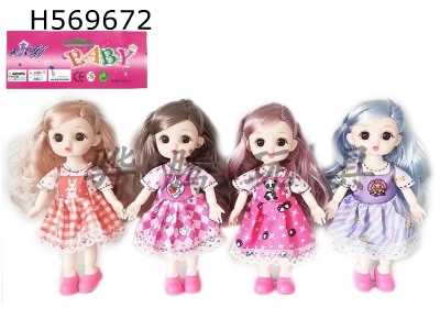 H569672 - 6-inch solid 13-joint 3D real eyes exquisite little loli Barbie (four-color mixed to pack)