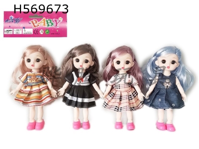 H569673 - 6-inch solid 13-joint 3D real eyes exquisite little loli Barbie (four-color mixed to pack)