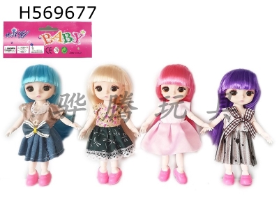 H569677 - 6-inch solid 13-joint 3D real eyes exquisite little loli Barbie (four-color mixed to pack)
