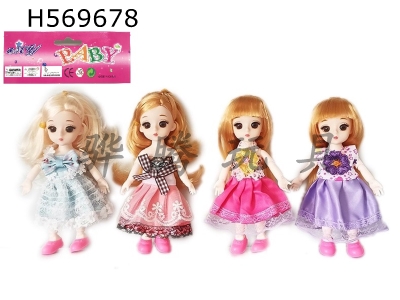 H569678 - 6-inch solid 13-joint 3D real eyes exquisite little loli Barbie (four-color mixed to pack)