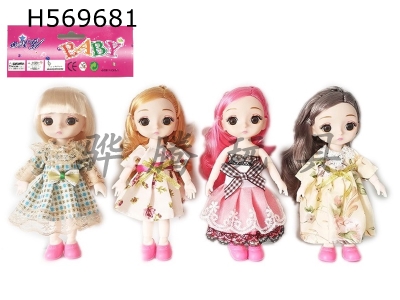 H569681 - 6-inch solid 13-joint 3D real eyes exquisite little loli Barbie (four-color mixed to pack)