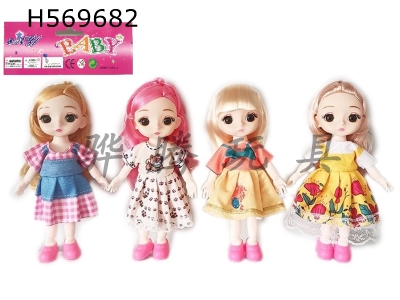 H569682 - 6-inch solid 13-joint 3D real eyes exquisite little loli Barbie (four-color mixed to pack)