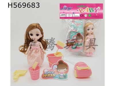 H569683 - 6-inch solid 13-joint 3D real eyes exquisite little Loli Barbie belt cleaning set