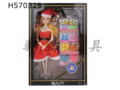 H570329 - 15-inch solid 9-joint Christmas fashion Barbie with Christmas hat+shoes blister suit