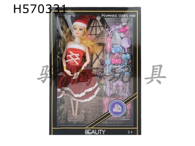 H570331 - 15-inch solid 9-joint Christmas fashion Barbie with Christmas hat+jewelry blister suit
