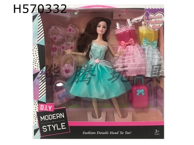 H570332 - 15-inch solid 9-joint fashion Barbie with a variety of accessories
