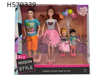 H570339 - Four-person 11.5-inch solid body 6 joints +11.5-inch solid body 6 joints +2 5.5-inch solid body 6 joints fashion Barbie with balloons