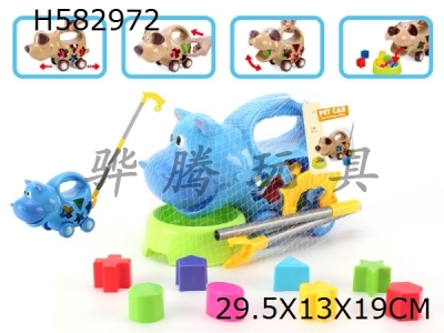 H582972 - Blue Hippo push pull puzzle block open car