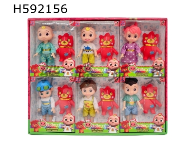 H592156 - 6 inch Cocomelon baby JJ doll watermelon school super baby with vinyl pet bear 6PCS(6 mixed)