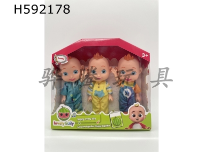 H592178 - 6-inch three-person Cocomelon baby JJ doll watermelon school super baby (3 mixed)