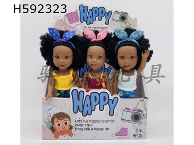 H592323 - 14 inch vinyl black girl doll 3D glass eyes with music (3 mixed)