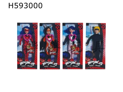 H593000 - 11 inch solid 5 joints Miraculous Ladybug ladybug girl with wings and theme music 4 mixed to Pack