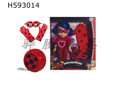 H593014 - 14-inch full-body vinyl 3D eyes Miraculous Ladybug ladybug girl with theme song music with wings and gloves yo-yo eye mask