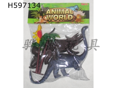 H597134 - 2 8-inch dinosaur animals plus 2 3-inch dinosaur animals (with stones and trees), 3 mi