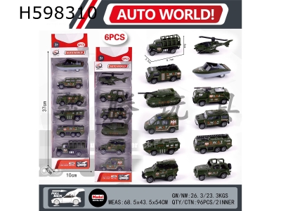 H598310 - 1:64 Pullback Alloy Car (6 Pack) Military Series 12 Mixed Pack