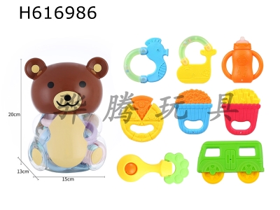 H616986 - Boilable gutta percha rattle bright color 8-piece set of brown bear bottle