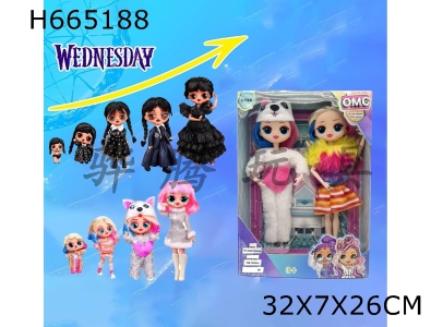 H665188 - Upscale Theme Adams Wednesday OMG LOL Surprise Doll 10 "12 Joint Solid Body Series Double Mixed Dress [Infringement]