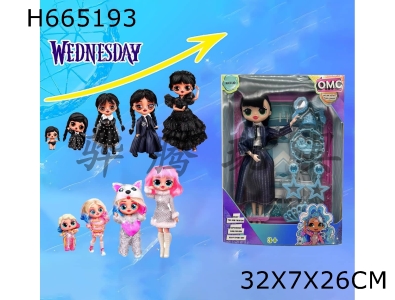 H665193 - Upscale Theme Adams Wednesday OMG LOL Surprise Doll 10 "12 Joint Solid Fit with Childrens Jewelry [Infringement]