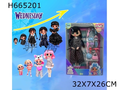 H665201 - Upscale Theme Adams Wednesday OMG LOL Surprise Doll 10 "12 Joint Solid Fit with Childrens Jewelry [Infringement]