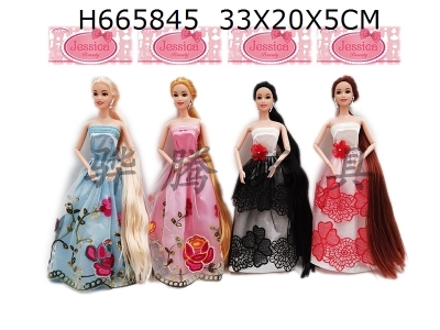 H665845 - High end 11.5-inch full body 9-joint wedding dress Barbie with earrings 4 mixed outfits