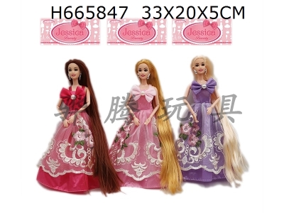 H665847 - High end 11.5-inch full body 9-joint wedding dress Barbie with earrings 3 mixed outfits